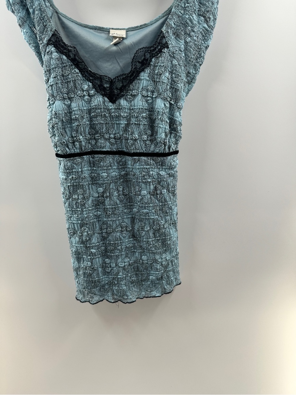 Venezia Blue Lace Trim Ruched Top – Women's 14/16 - Picture 3 of 6